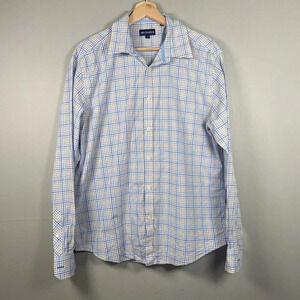 Jack Maverick Soft Blue Plaid Long Sleeve Men’s Dress Shirt Button Size L Large